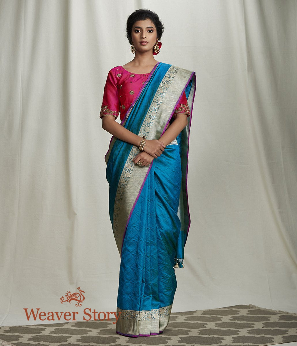 Handloom_Teal_Zari_Tanchoi_Saree_with_Gold_Zari_Border_WeaverStory_02