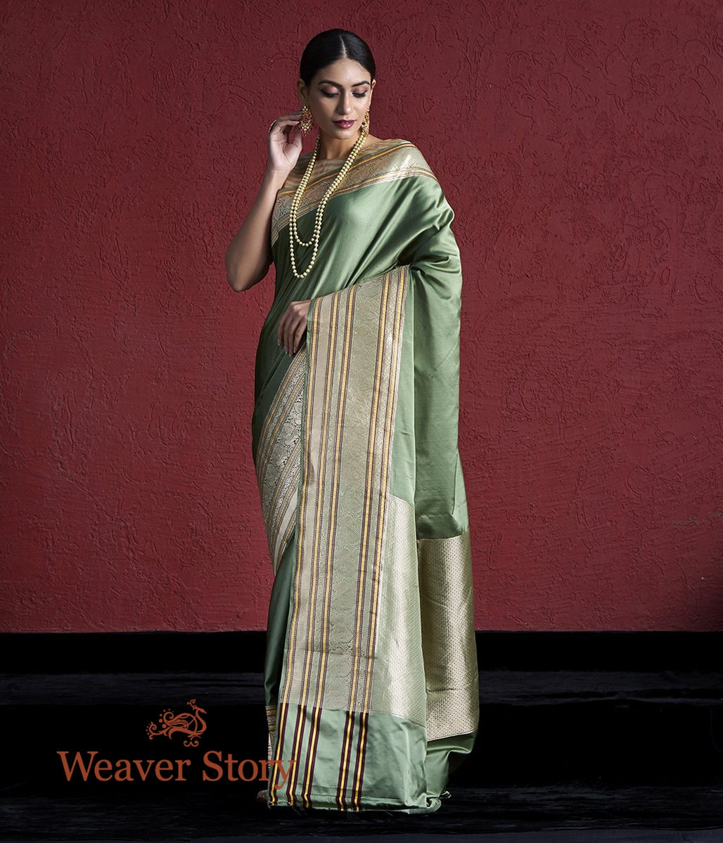 Handloom_Sage_Green_Satin_Saree_with_Heavy_Border_WeaverStory_02
