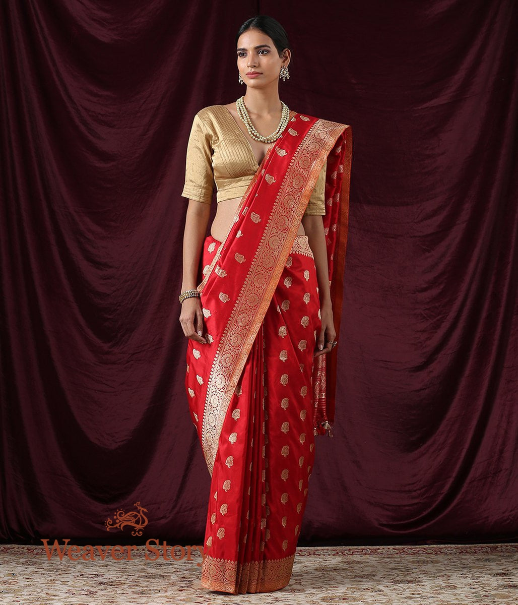 Handwoven_Red_Banarasi_Saree_with_Kairi_Boota_WeaverStory_02