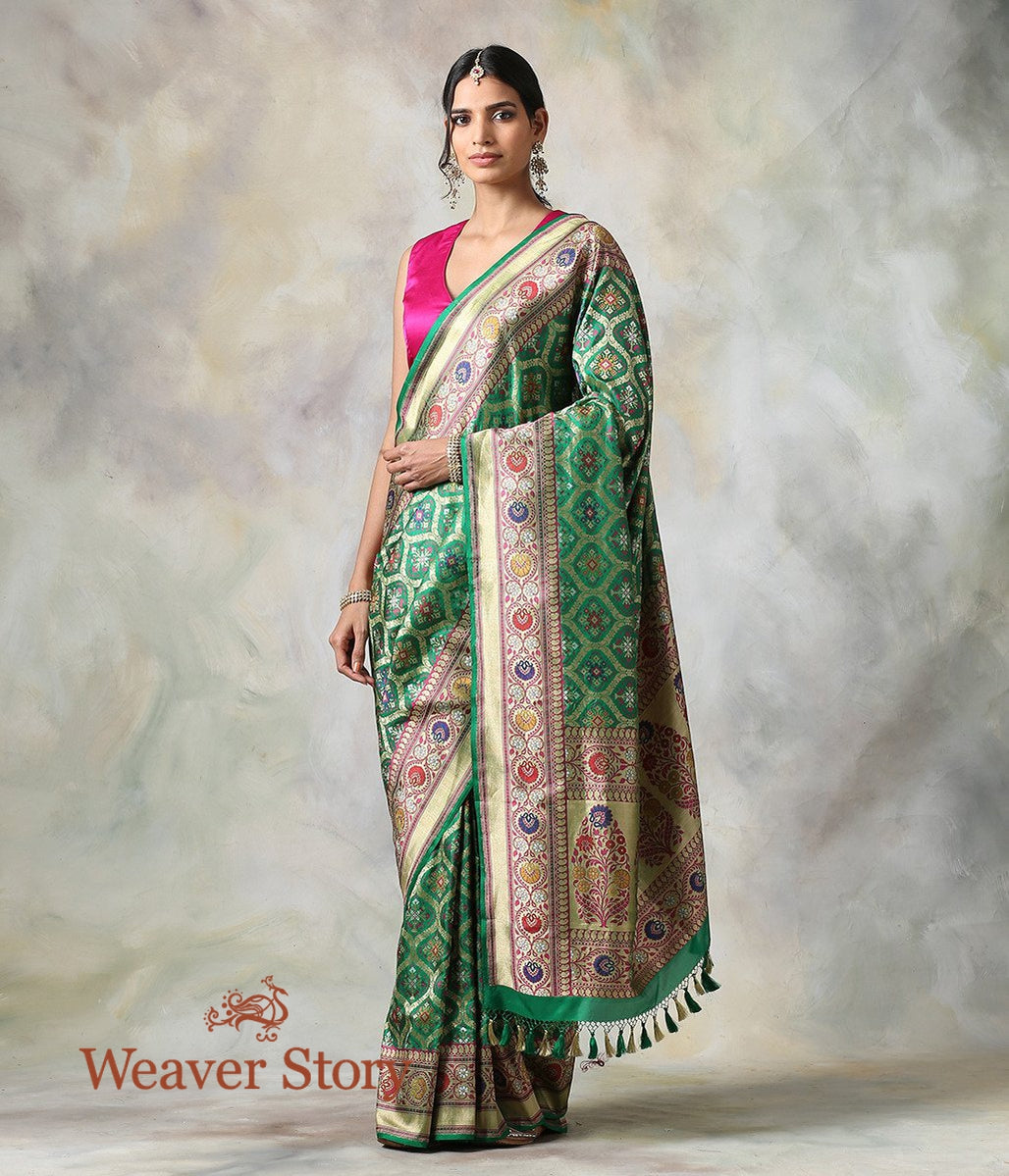 Handloom_Green_Double_Warp_Banarasi_Patola_Saree_with_Meenakari_WeaverStory_02