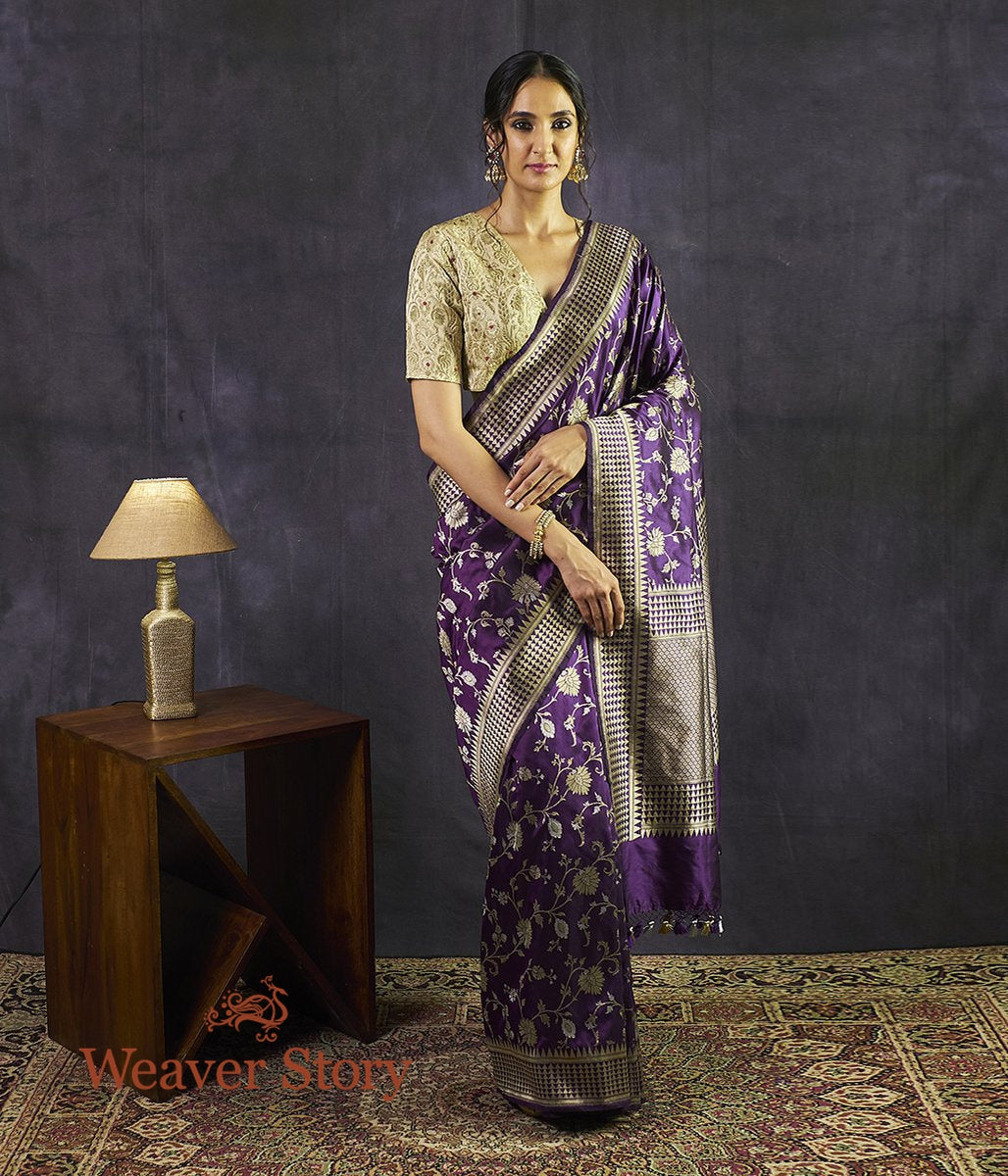 Handwoven_Purple_All_Over_Zari_Jangla_Saree_WeaverStory_02