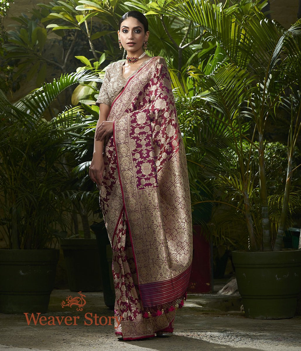 Handloom_Garnet_Red_Kadhwa_Jangla_Saree_with_Rani_Meenakari_WeaverStory_02