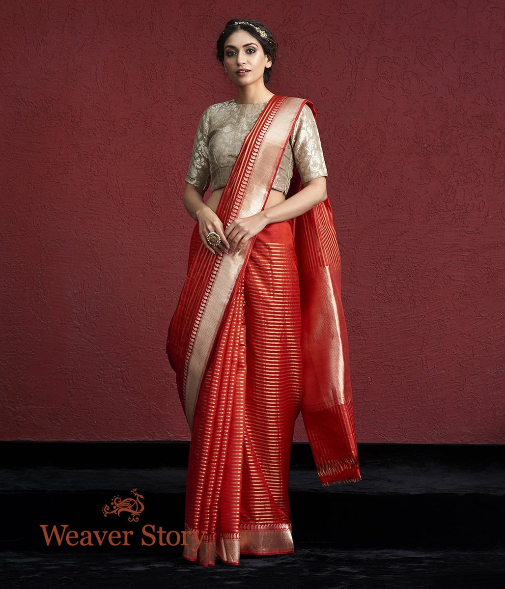 Handloom_Red_Kora_Silk_Banarasi_Saree_with_Ambi_Border_WeaverStory_02