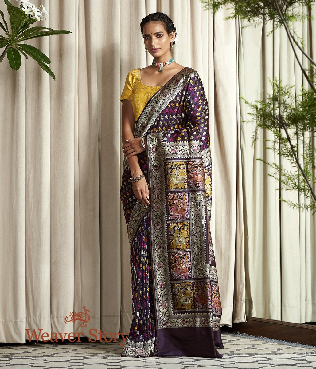 Handwoven_Banarasi_Baluchari_Saree_in_Dark_Purple_with_Elephant_Pallu_WeaverStory_02