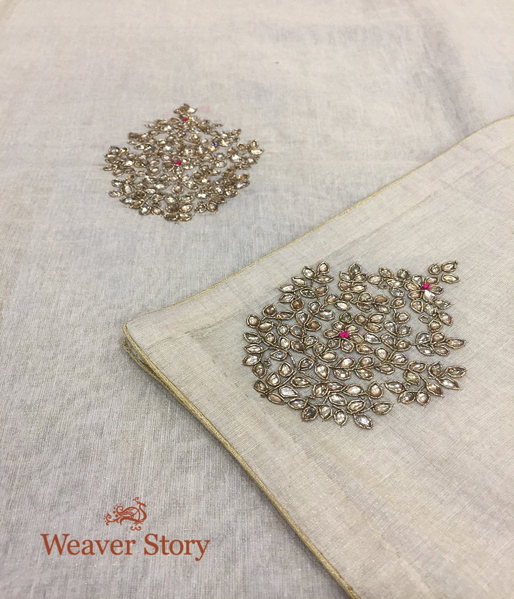 Handloom_Ivory_Cotton_Tissue_Dupatta_with_Zardozi_and_Kundan_work_WeaverStory_02