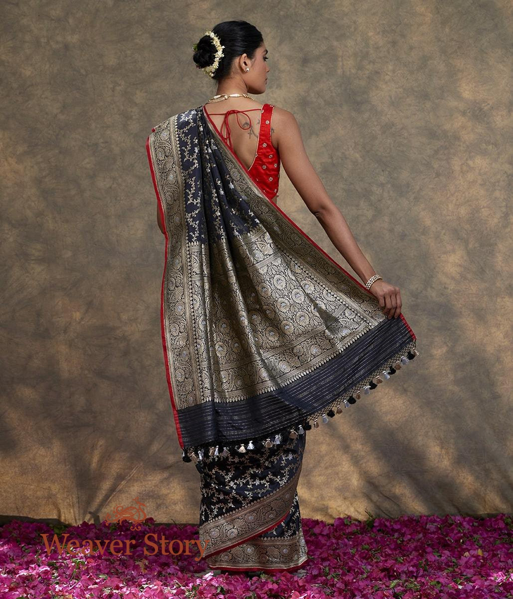 Handwoven_Black_Banarasi_Jangla_Saree_with_Red_Selvedge_WeaverStory_03