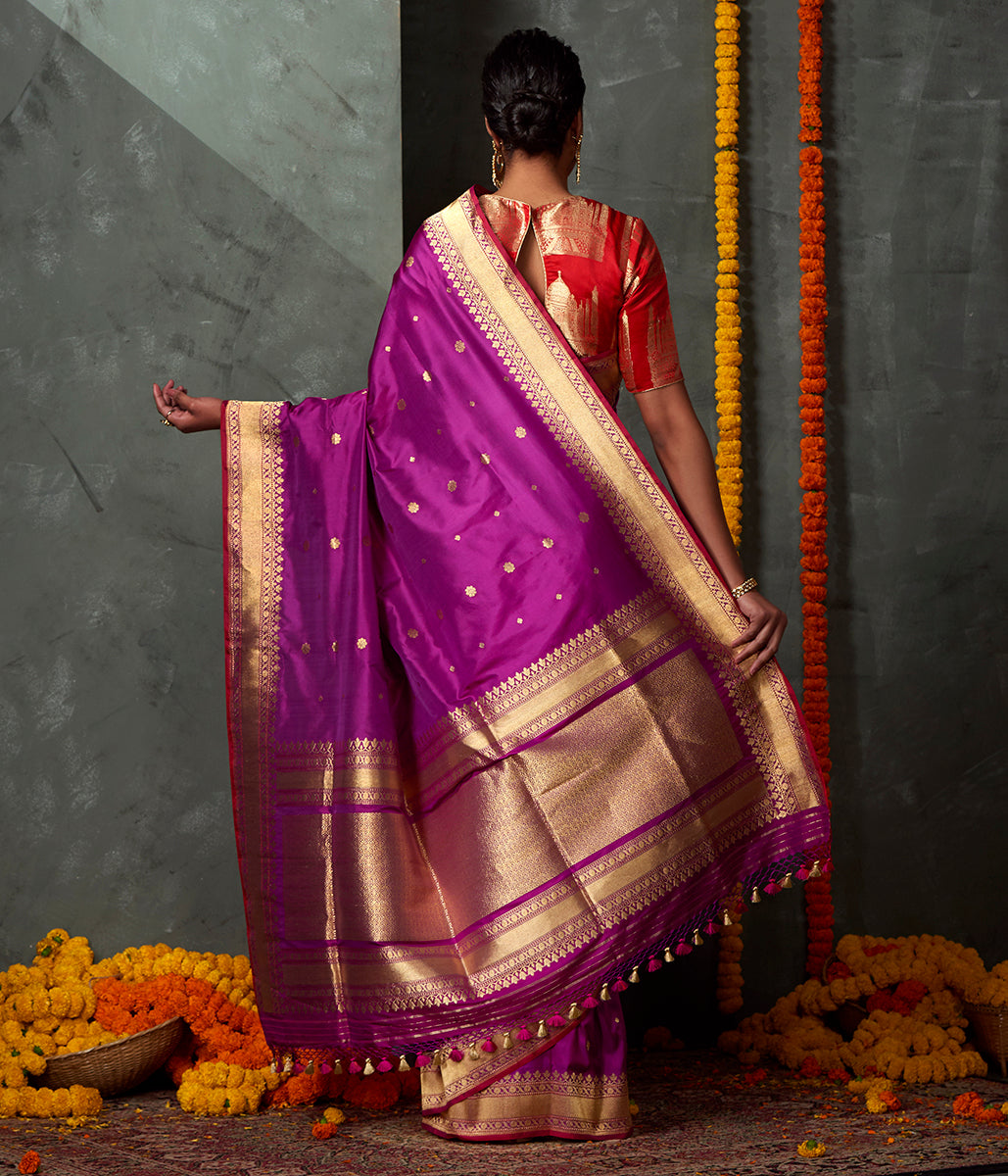 Handloom_Purple_Kadhwa_Booti_Saree_with_Floral_Zari_Border_WeaverStory_03