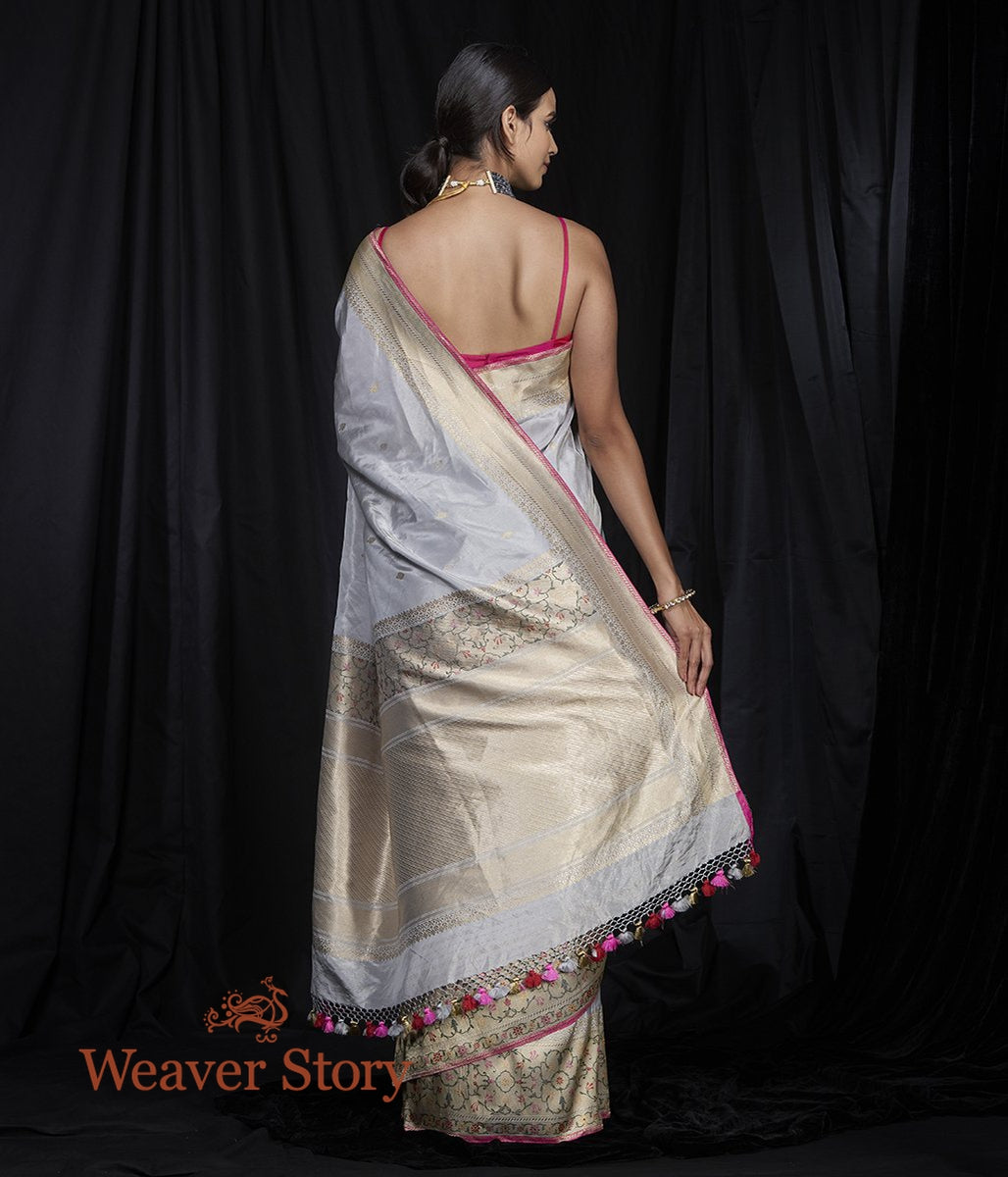 Handwoven_Tissue_Silk_Saree_with_Small_Booti_with_Meenakari_Border_WeaverStory_03