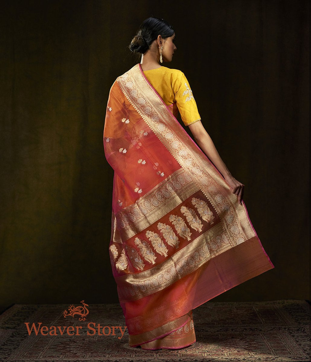 Handwoven_Orange_and_Pink_Kadhwa_Boota_Banarasi_Saree_WeaverStory_03