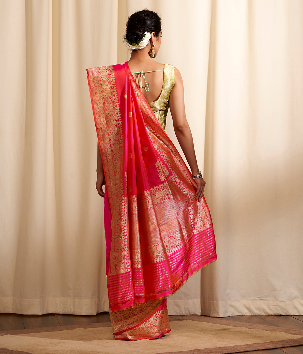 Handwoven_Pink_Orange_Chand_Boota_Saree_WeaverStory_03