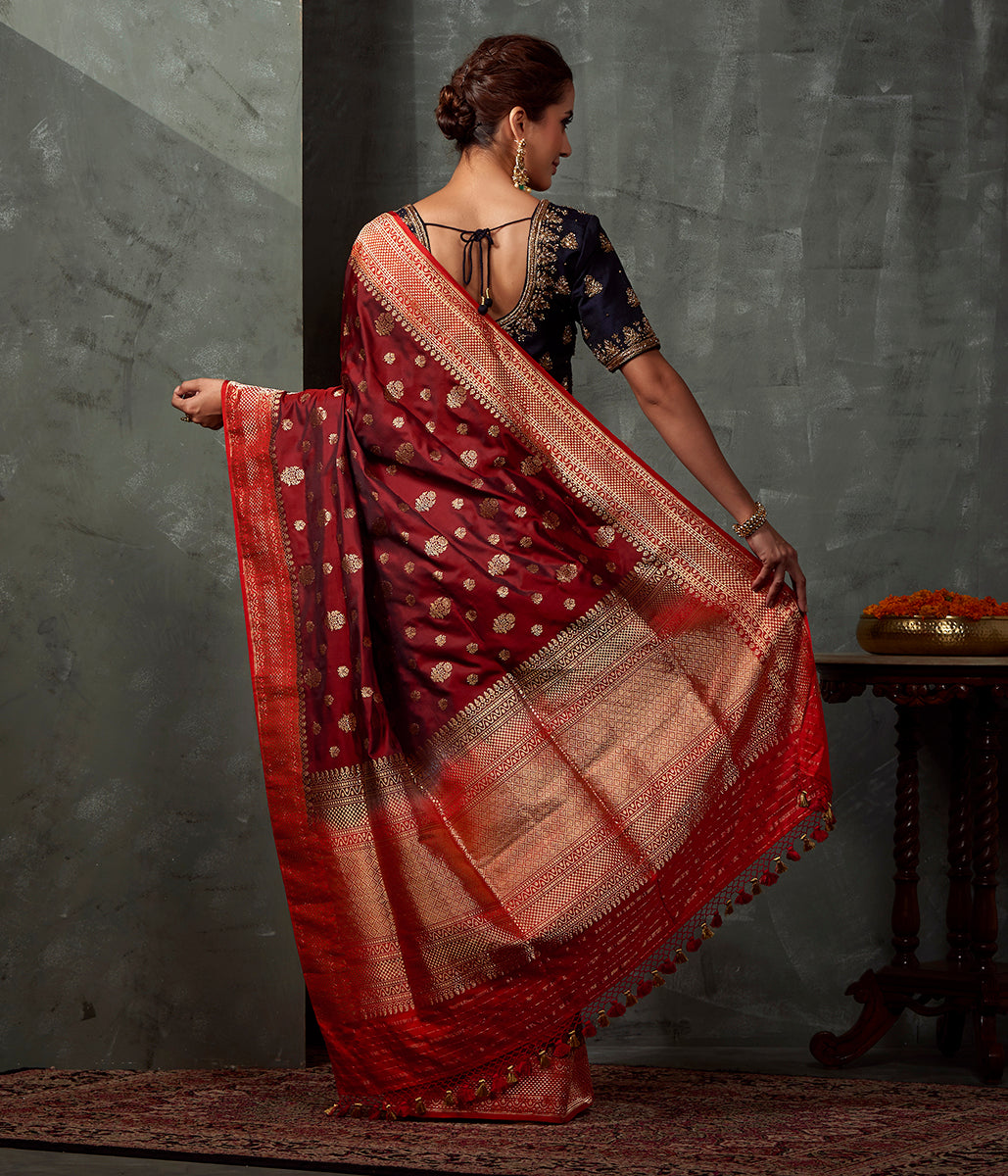 Handwoven_Rust_Ektara_Saree_with_Kadhwa_Boota_and_Red_Border_WeaverStory_03