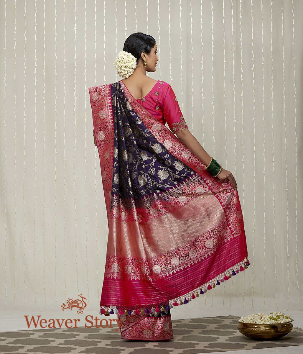 Handwoven_Purple_Heavy_Jangla_Saree_with_Pink_Border_WeaverStory_03