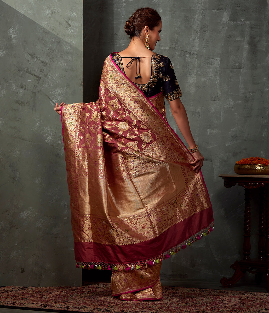 Handwoven_Old_Rose_Kadhwa_Meenakari_Jangla_Saree_WeaverStory_03