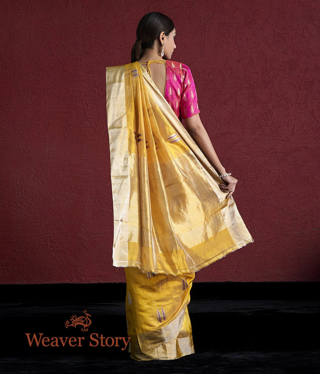 Handloom_Mustard_Chanderi_Tissue_Saree_with_Twin_Leaf_Motifs_WeaverStory_03