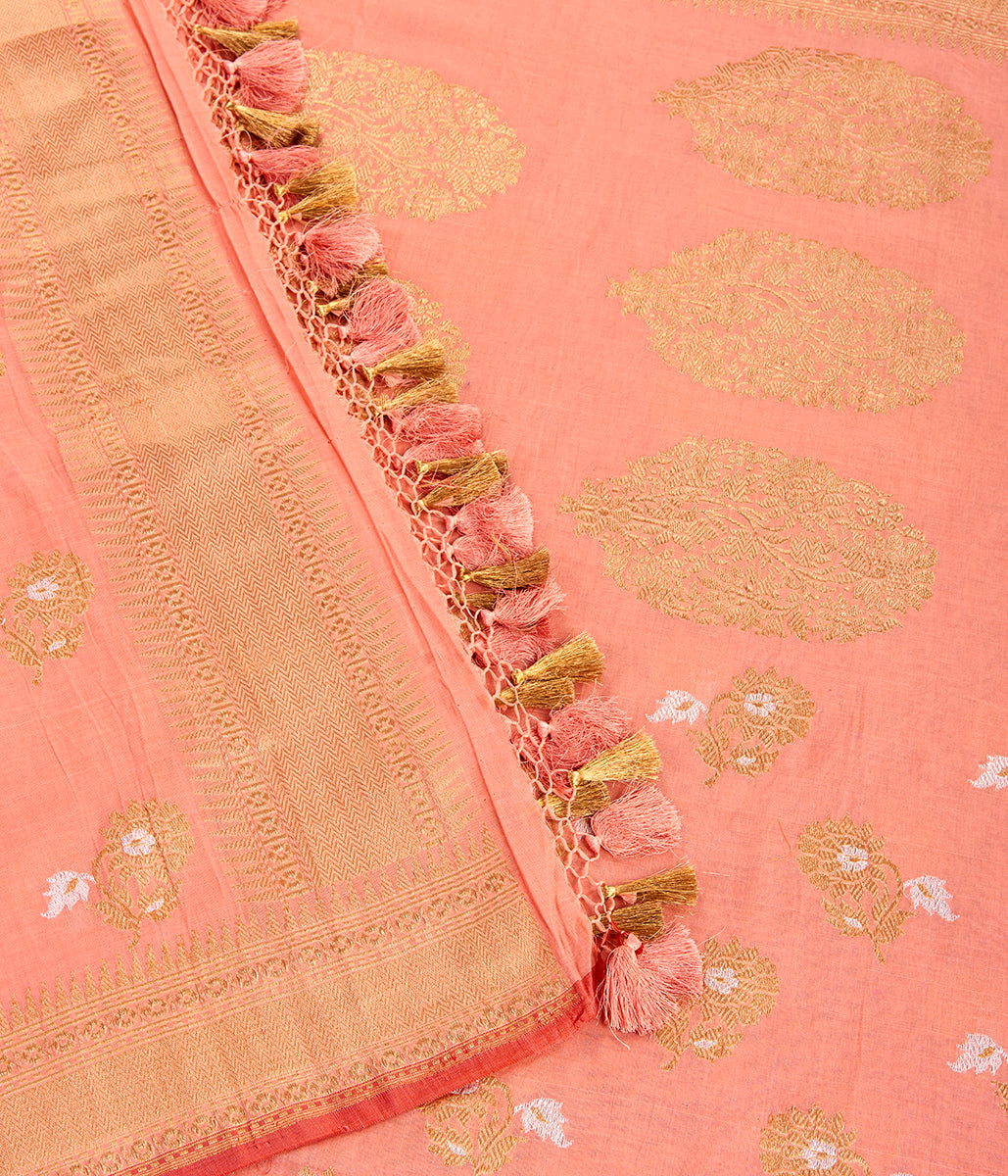 Suit_Set_-_Handwoven_Offwhite_Linen_Kurta_with_Peach_Dupatta_WeaverStory_03