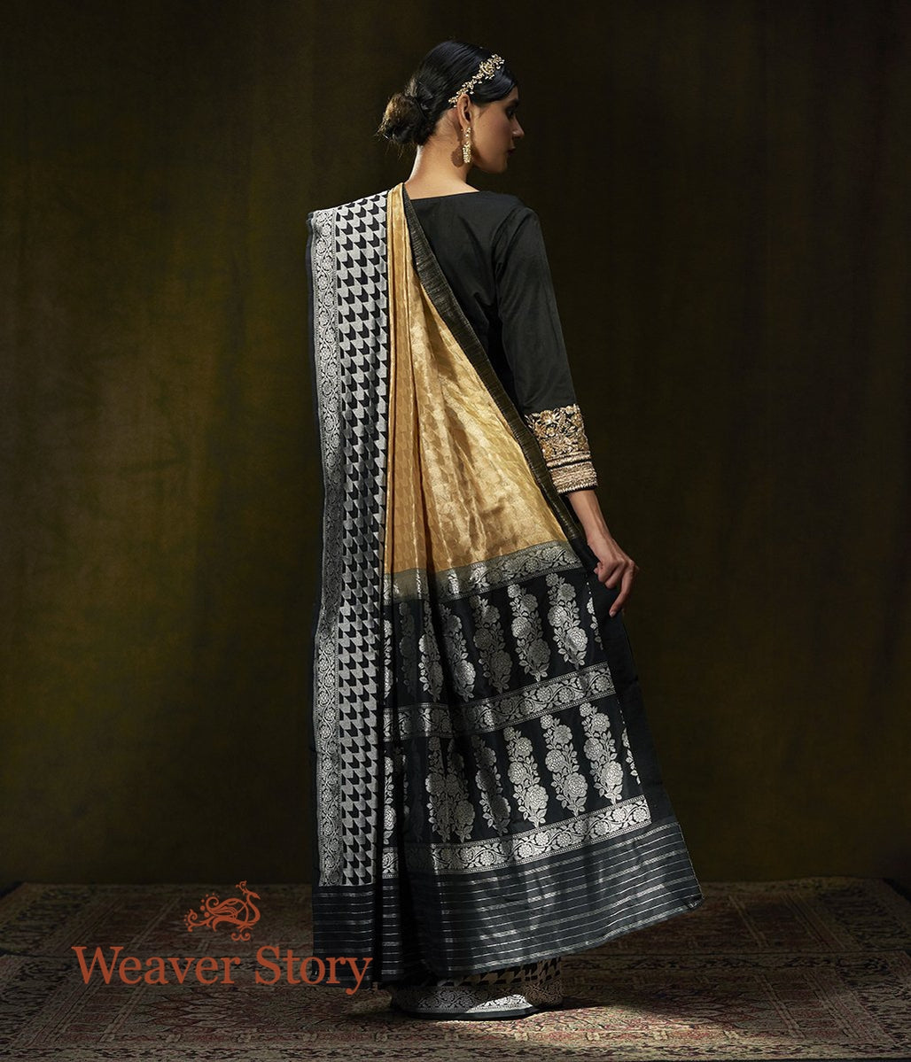 Handwoven_Gold_Silk_Tissue_Banarasi_with_Chevrons_and_Black_Border_WeaverStory_03