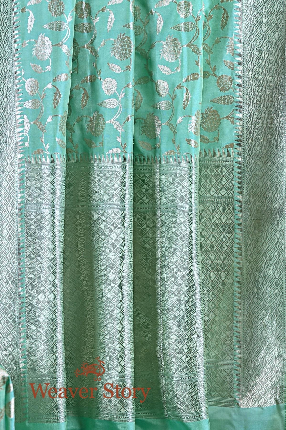 Sea_Green_Banarasi_Silk_Saree_with_Floral_Patter_WeaverStory_03
