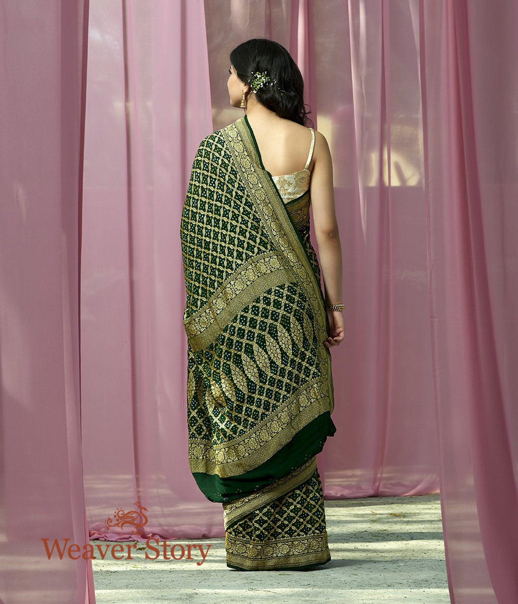 Handwoven_Bottle_Green_Banarasi_Bandhej_Saree_WeaverStory_03