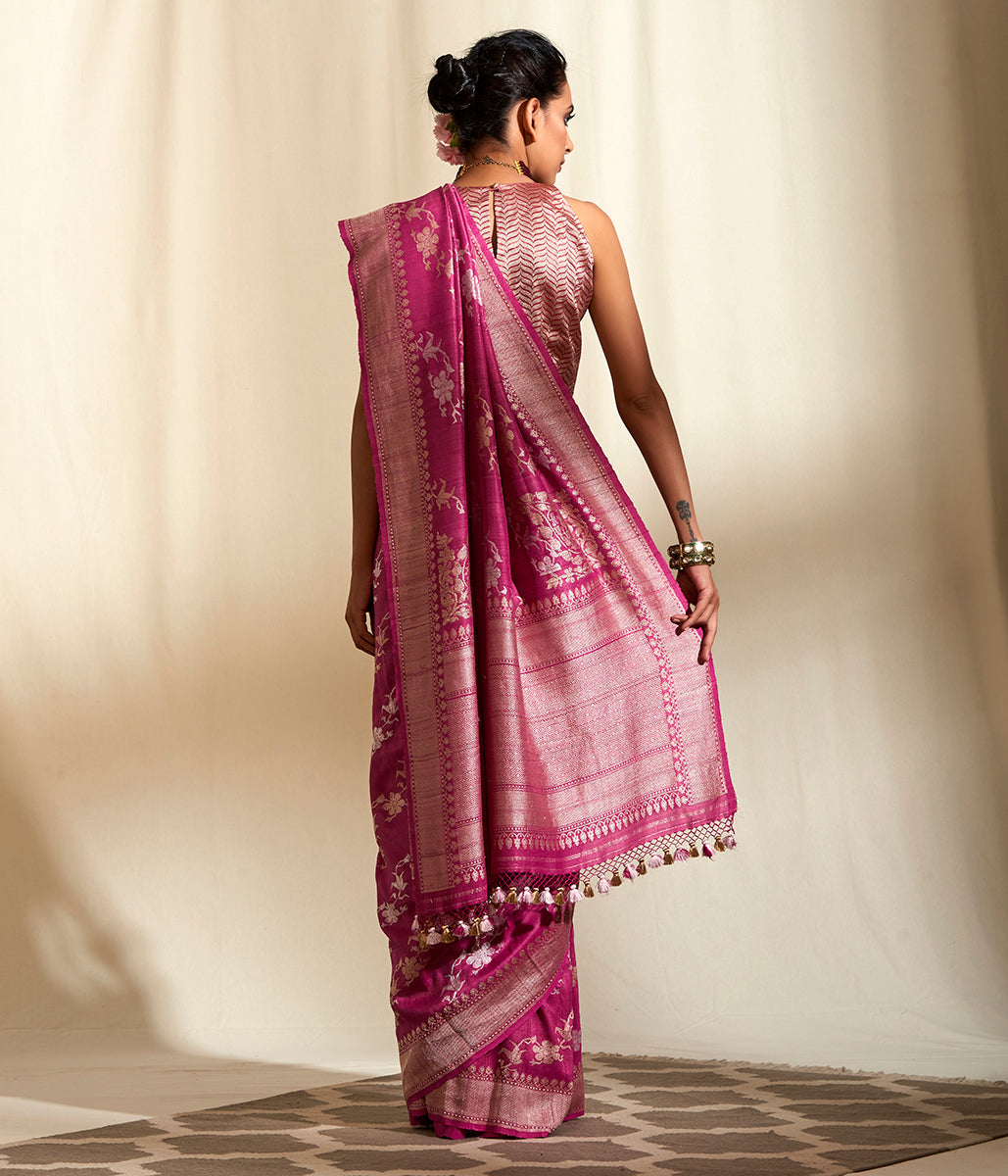 Handloom_berry_coloRed_tusser_Georgette_Jangla_WeaverStory_03