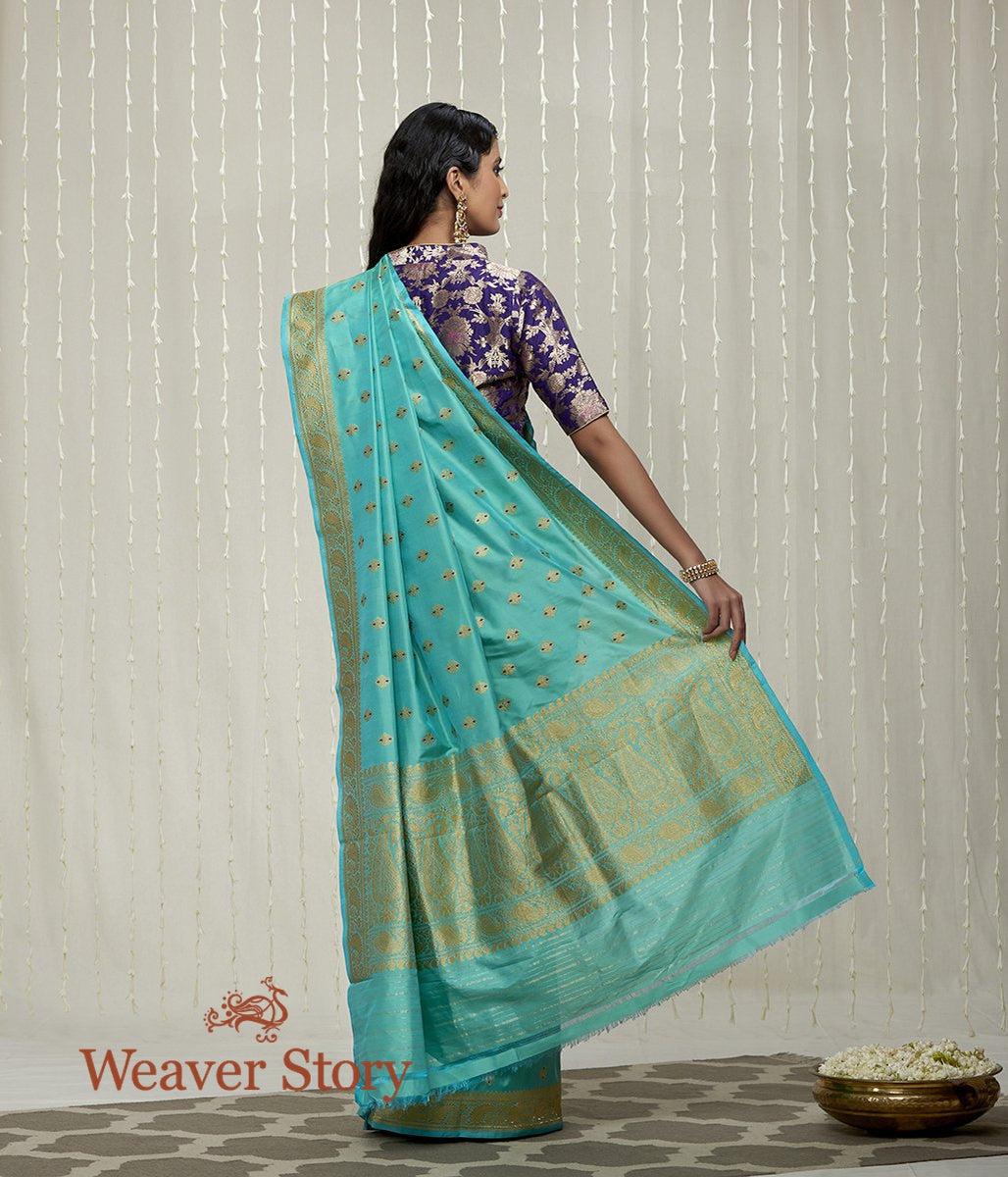 Handwoven_Turquoise_Kadhwa_Booti_Saree_with_Meenakari_WeaverStory_03