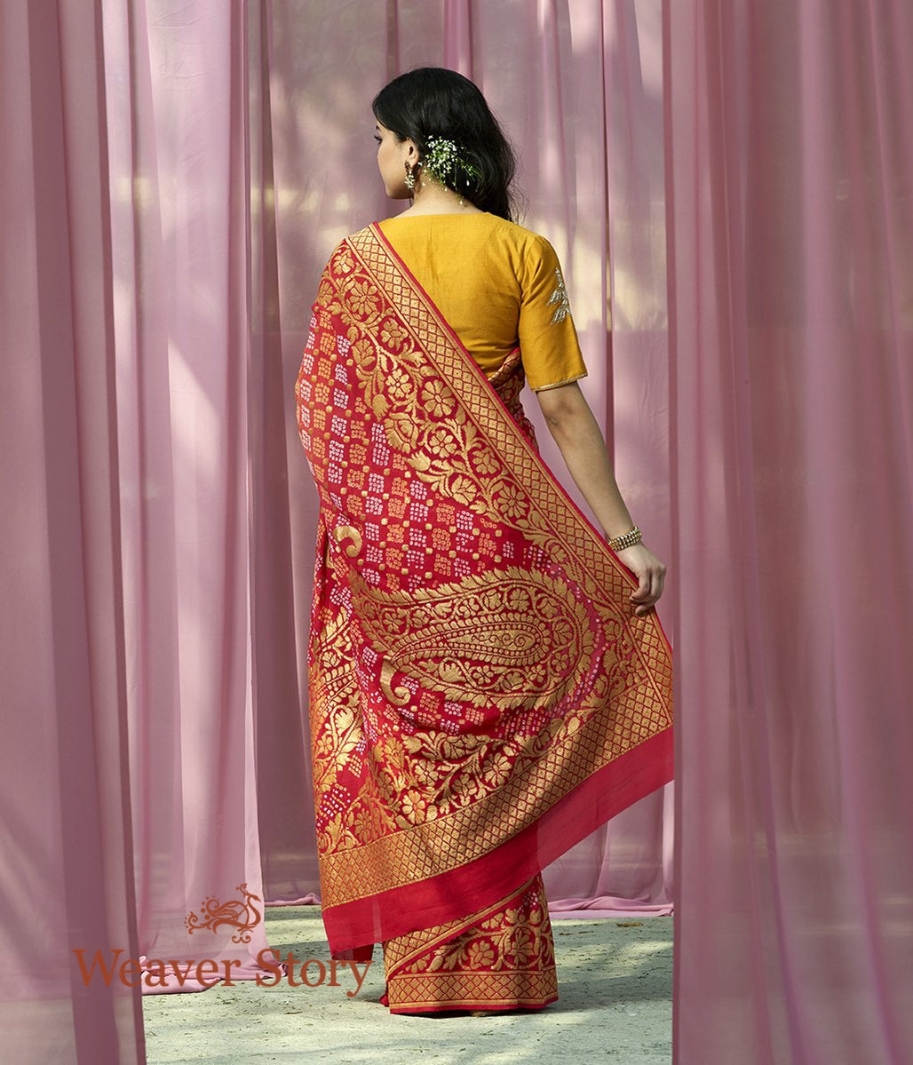 Handwoven_Orange_Red_Banarsi_Bandhej_Saree_WeaverStory_03