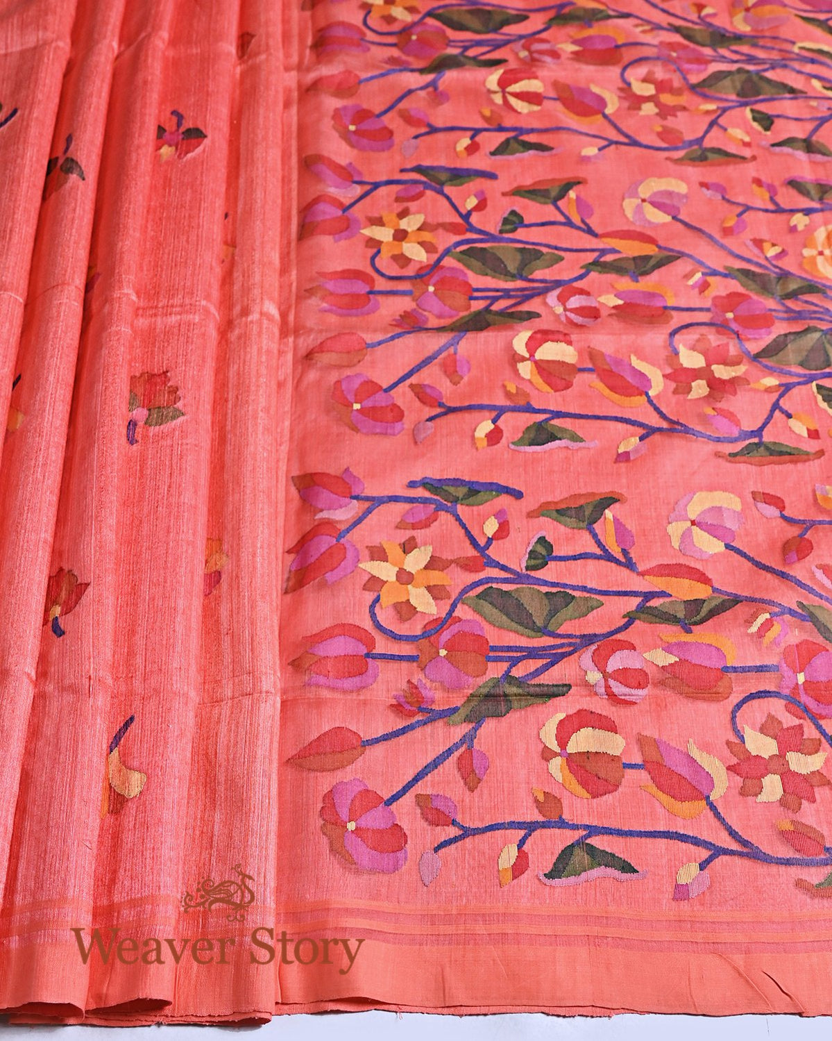 Handwoven_Peach_Matka_Silk_Jamdani_Saree_WeaverStory_03