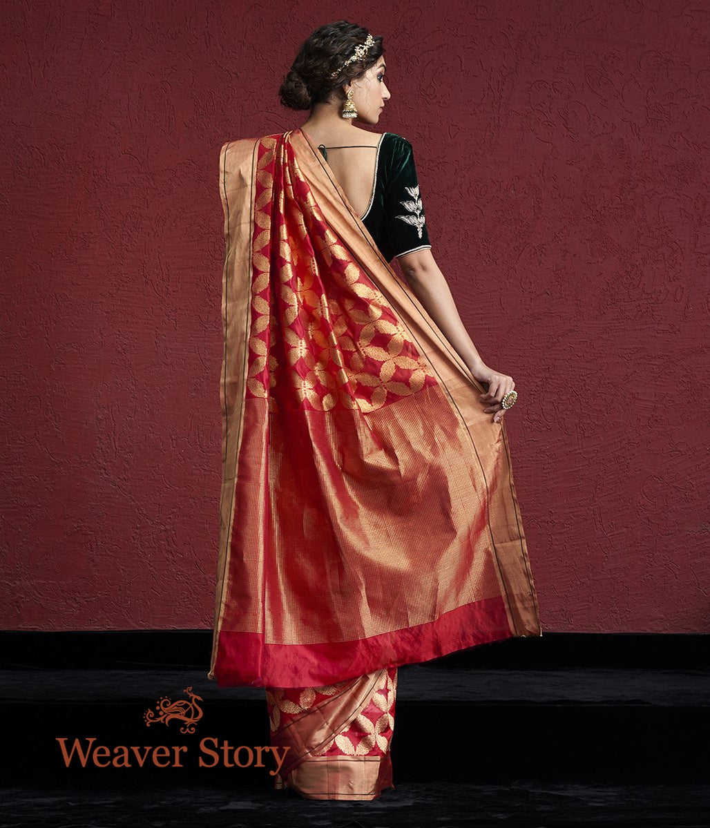 Handwoven_Red_Chanderi_Silk_Saree_with_Zari_Jaal_WeaverStory_03