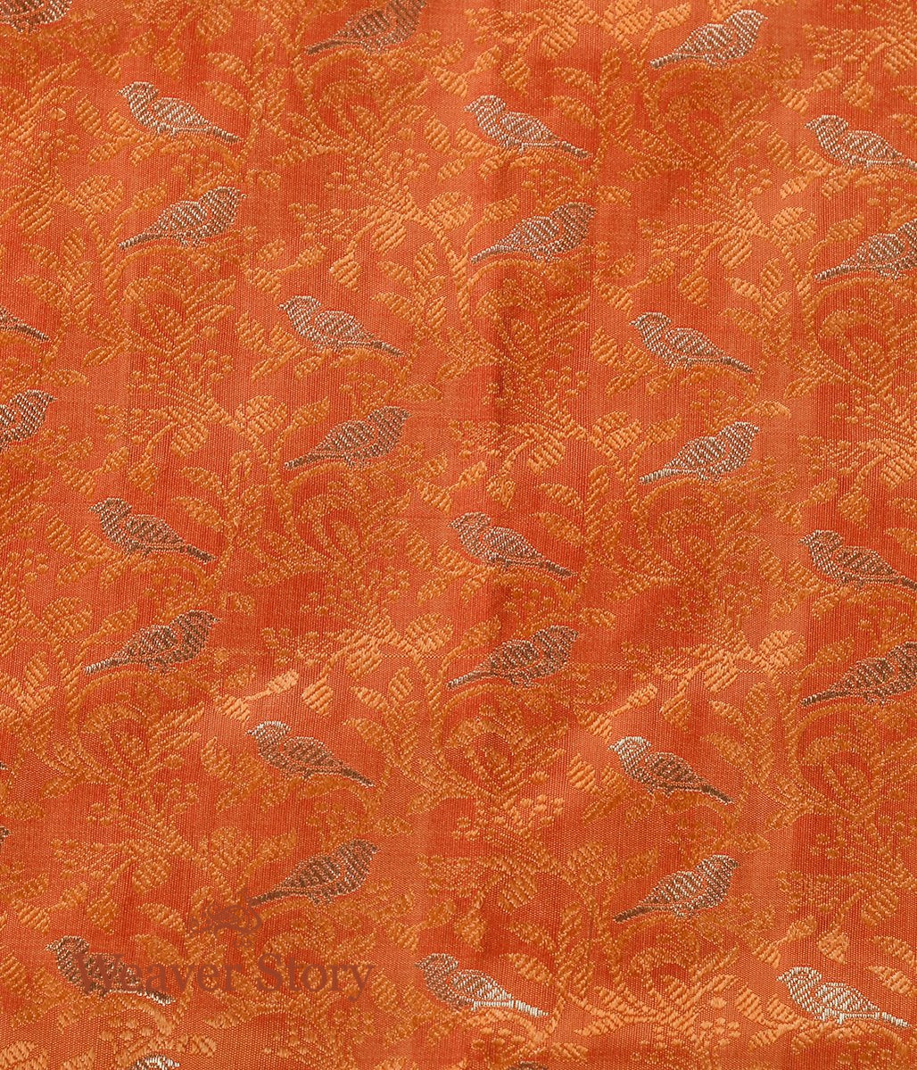 Handloom_Orange_Bird_Motif_Tanchoi_Fabric_WeaverStory_03