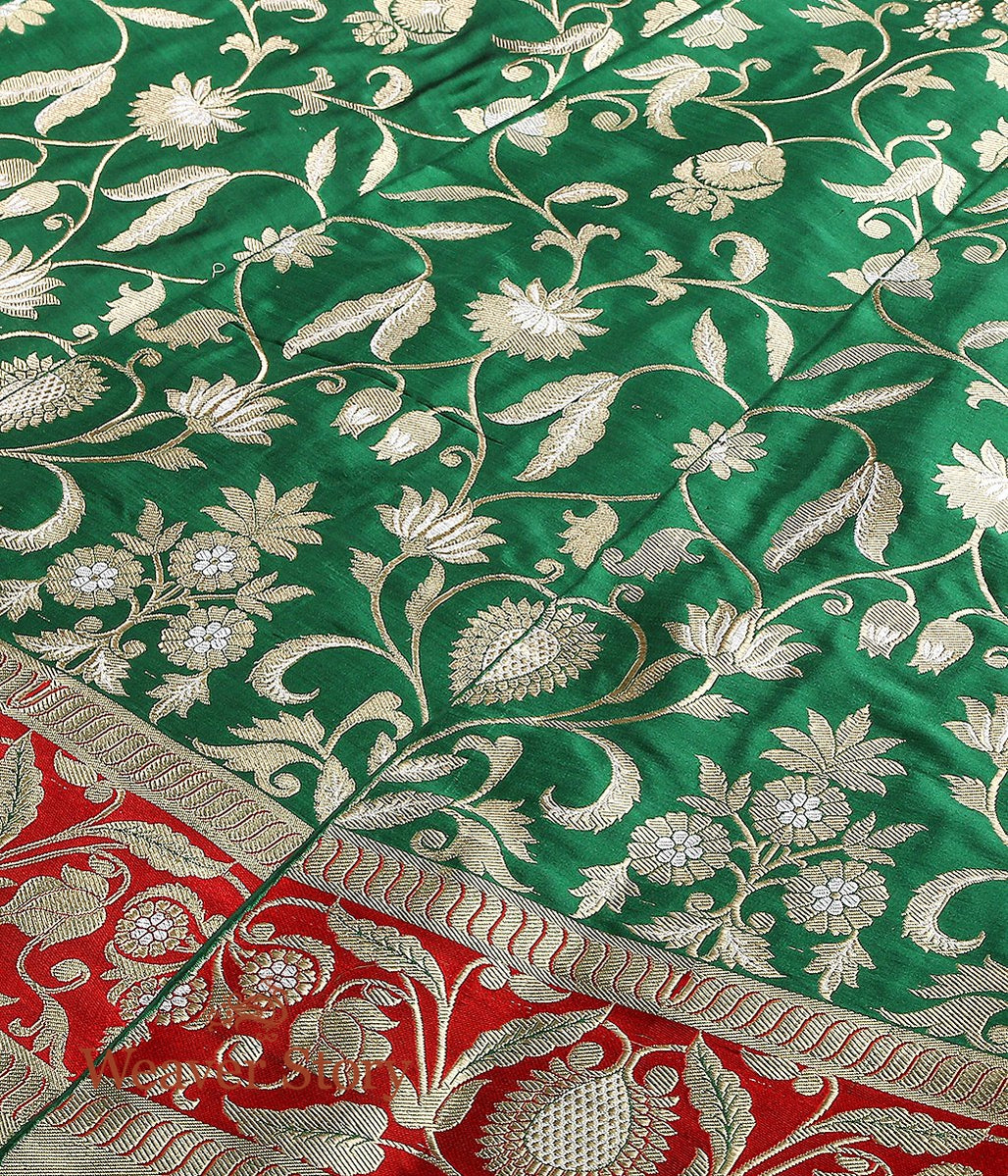 Handloom_Green_Kadhwa_Banarasi_Lehenga_with_Red_Border_WeaverStory_03