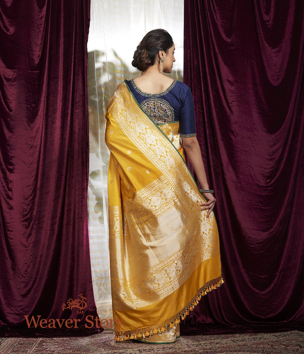 Handwoven_Yellow_Kadhwa_Boota_Saree_with_Silver_Zari_WeaverStory_03