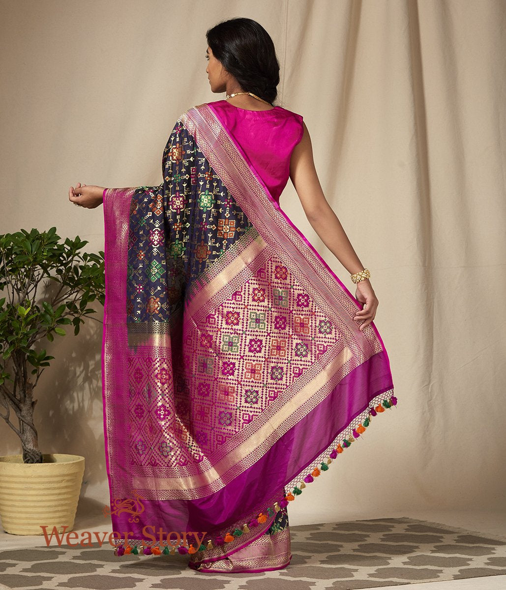 Handwoven_Navy_Blue_Meenakari_Banarasi_Patola_Saree_with_Purple_Border_WeaverStory_03