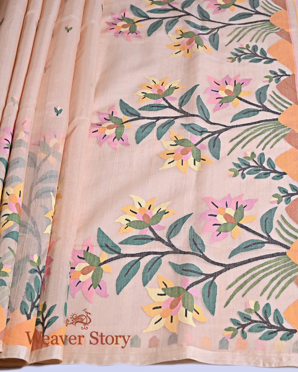 Handwoven_Soft_Brown_Silk_Muslin_Jamdani_Saree_with_Floral_Pallu_WeaverStory_03