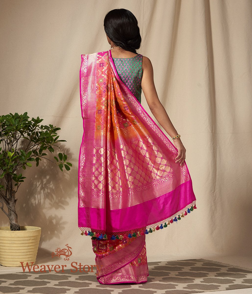Handwoven_Orange_Pink_Meenakari_Banarasi_Patola_Saree_WeaverStory_03