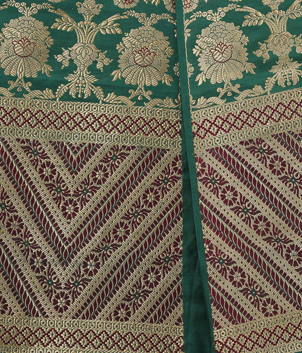 Handwoven_Green_Meenakari_Lehenga_with_Red_Border_WeaverStory_05