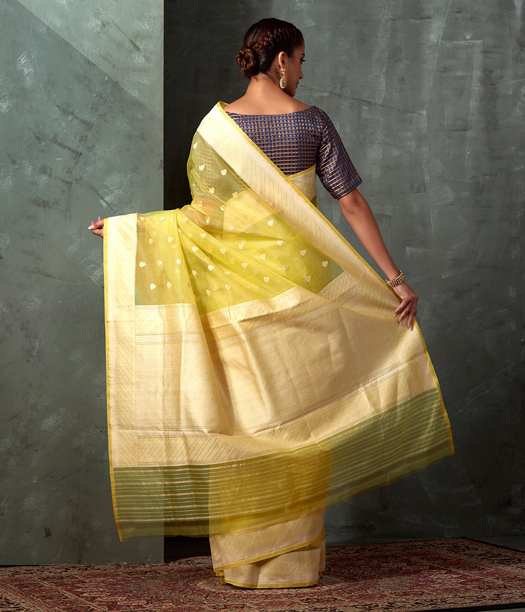 Handloom_Lemon_Green_Kora_Silk_Banarasi_Saree_WeaverStory_03