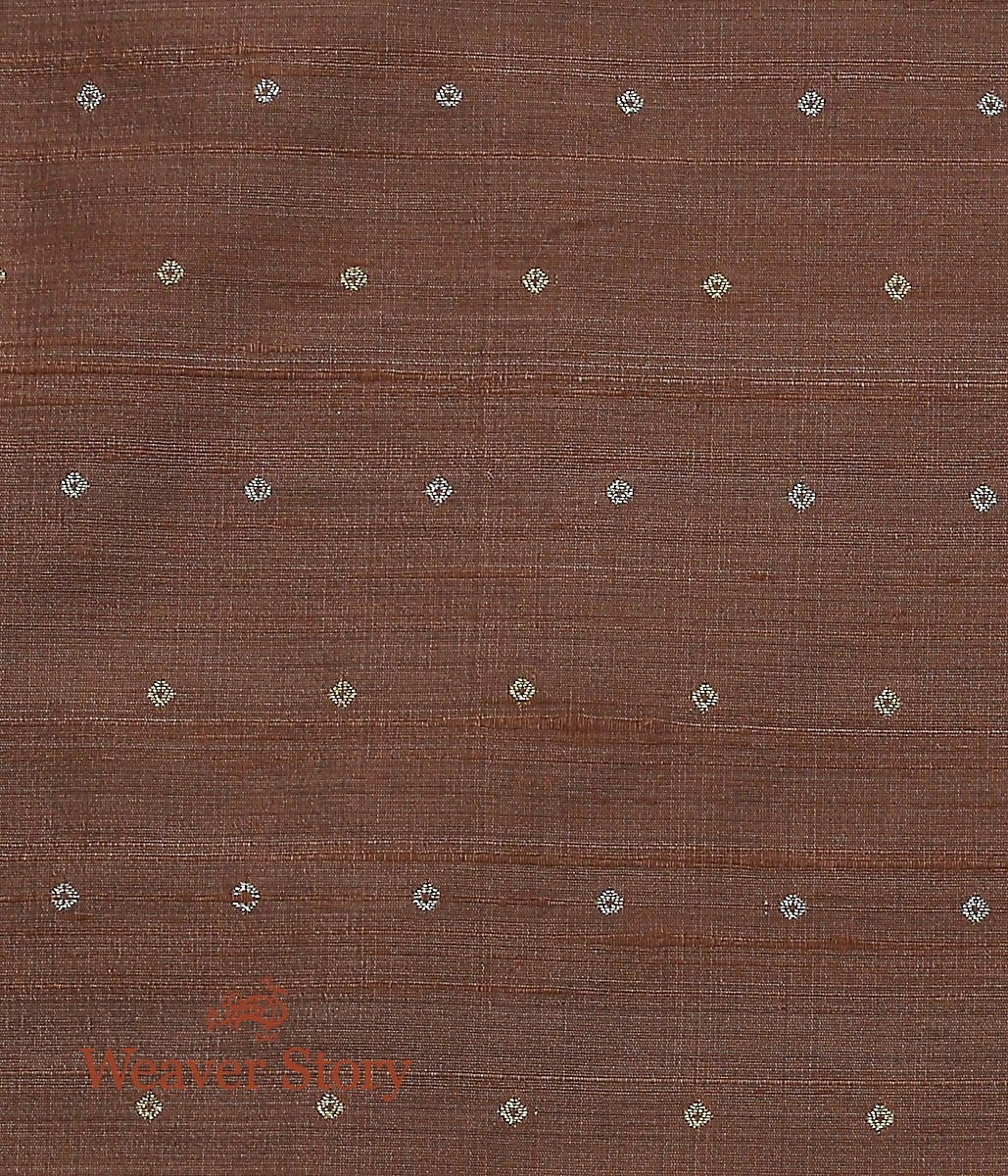 Handloom_Brown_Tusser_Zari_Booti_Fabric_WeaverStory_03