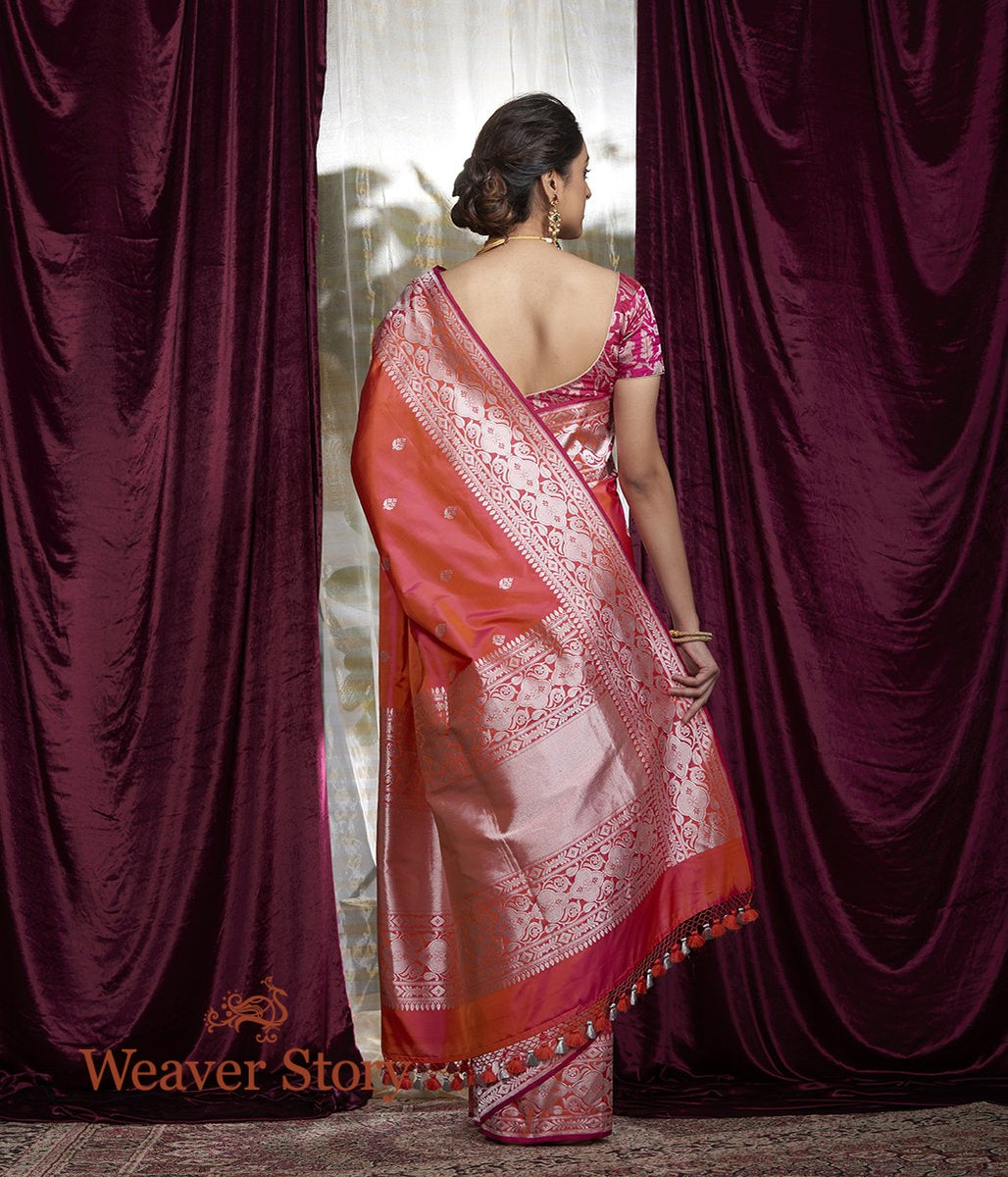 Handwoven_Orange_Pink_Kadhwa_Boota_Saree_with_Silver_Zari_WeaverStory_03