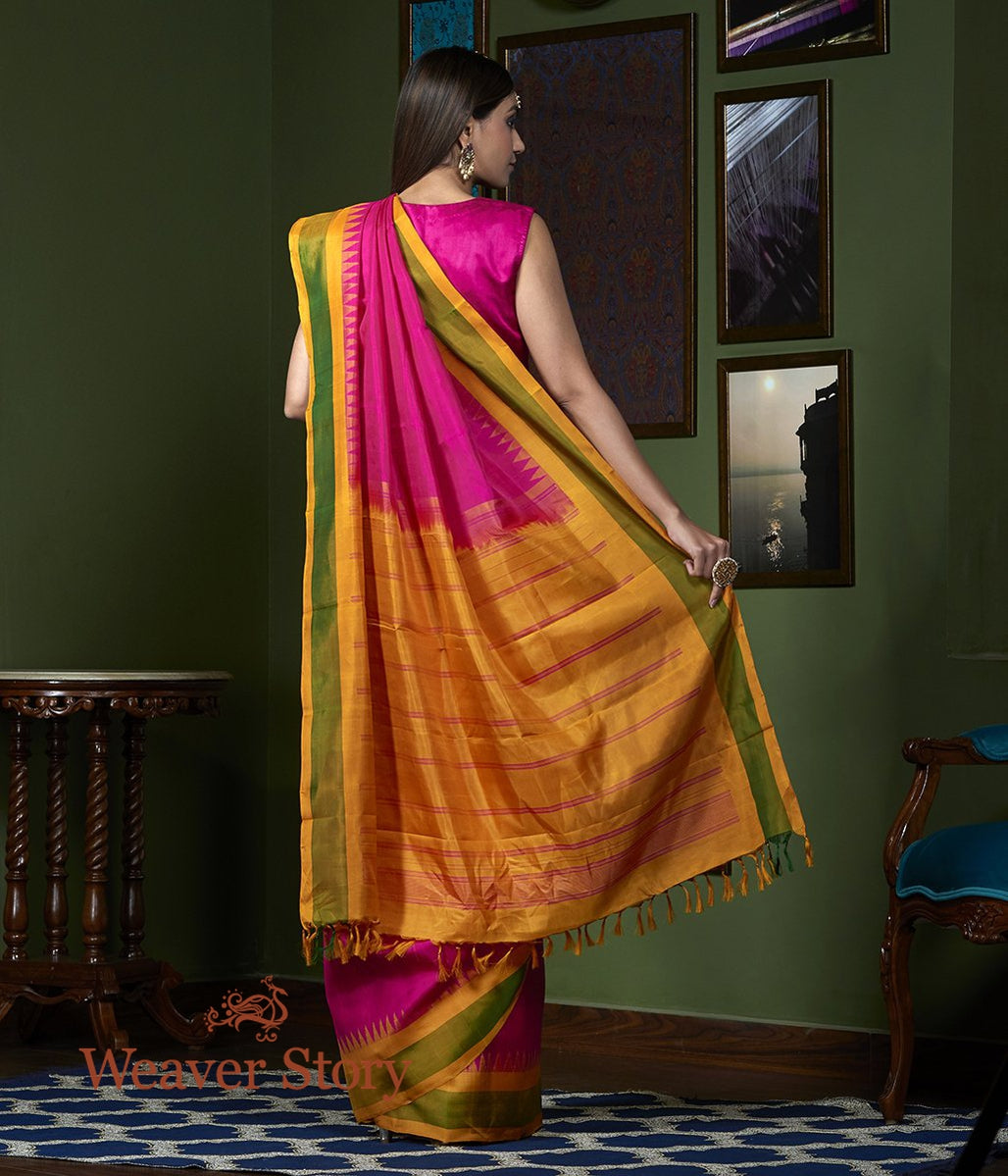 Handloom_Pink_Kanjivaram_Saree_with_Mustard_Temple_Border_WeaverStory_03