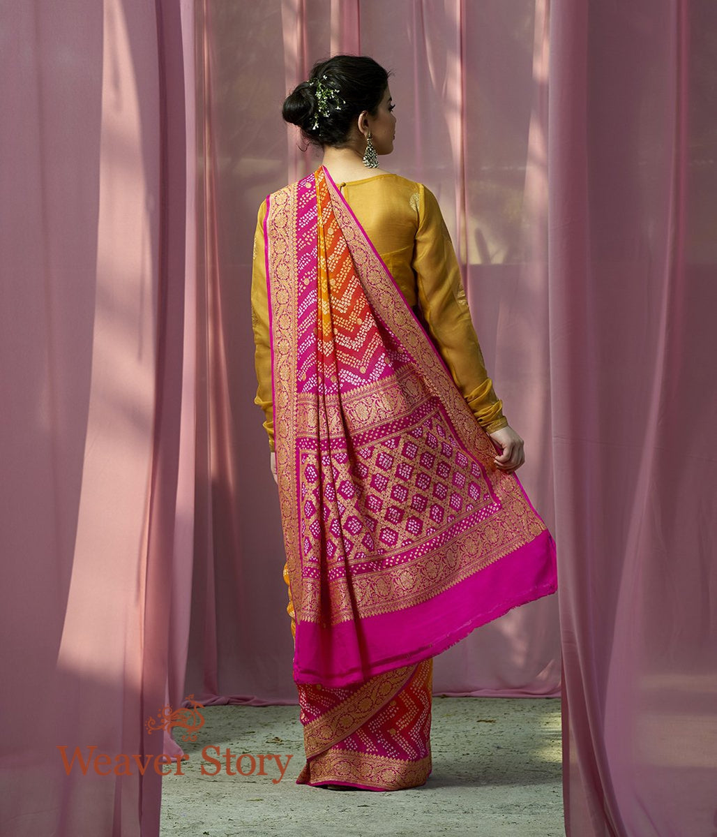 Handwoven_Yellow_Kadhwa_Bandhej_Saree_with_Pink_Border_WeaverStory_03