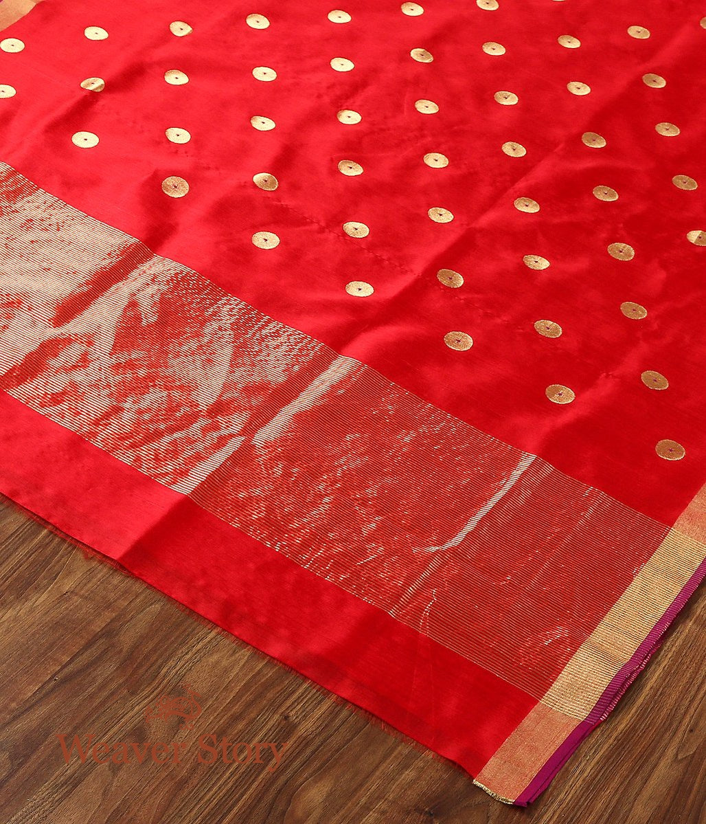 Handloom_Red_Chanderi_Silk_Dupatta_,with_Asharfi_Boota_WeaverStory_03