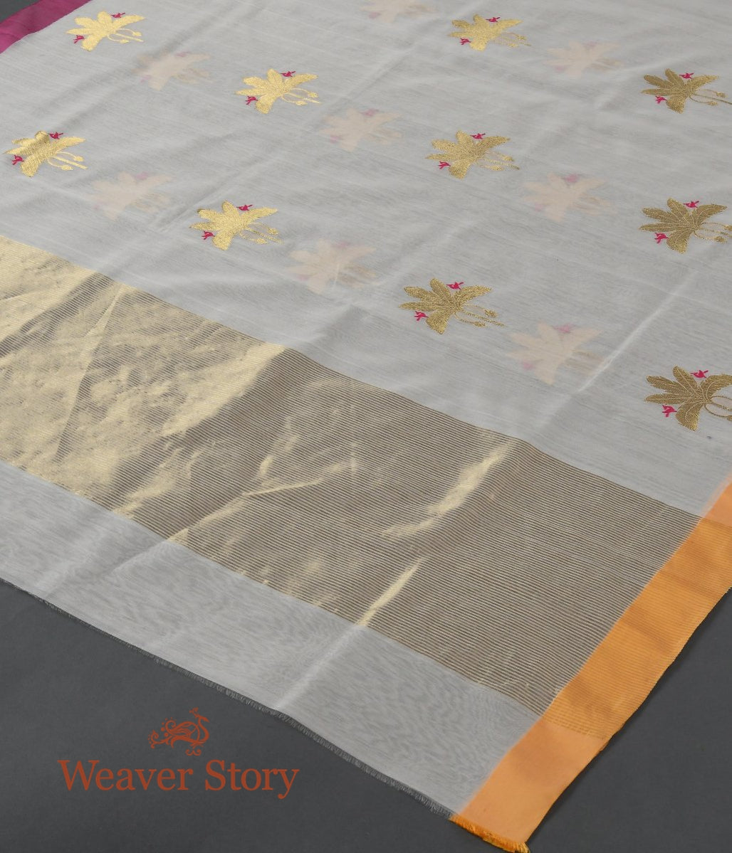 Handloom_Offwhite_Cotton_Silk_Chanderi_Dupatta_with_Gold_Leaf_Motif_WeaverStory_03