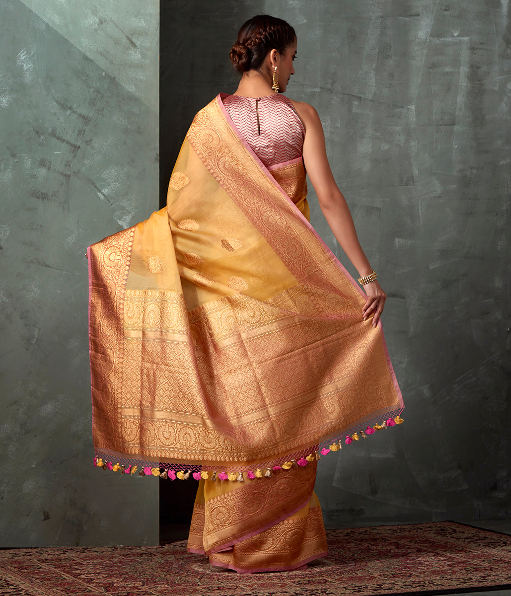 Handwoven_Golden_Beige_Kairi_Boota_Kora_Saree_WeaverStory_03