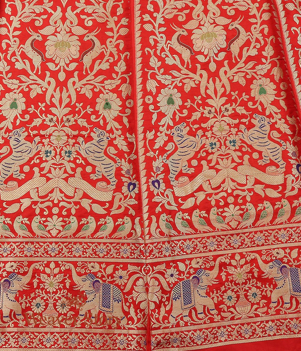 Red_Handloom_Katan_Silk_Banarasi_Shikargah_Lehenga_WeaverStory_04