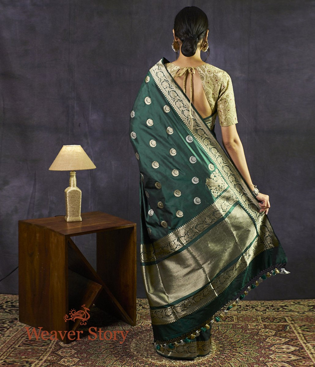 Handloom_Green_Chand_Boota_Saree_with_Lion_Konia_WeaverStory_03