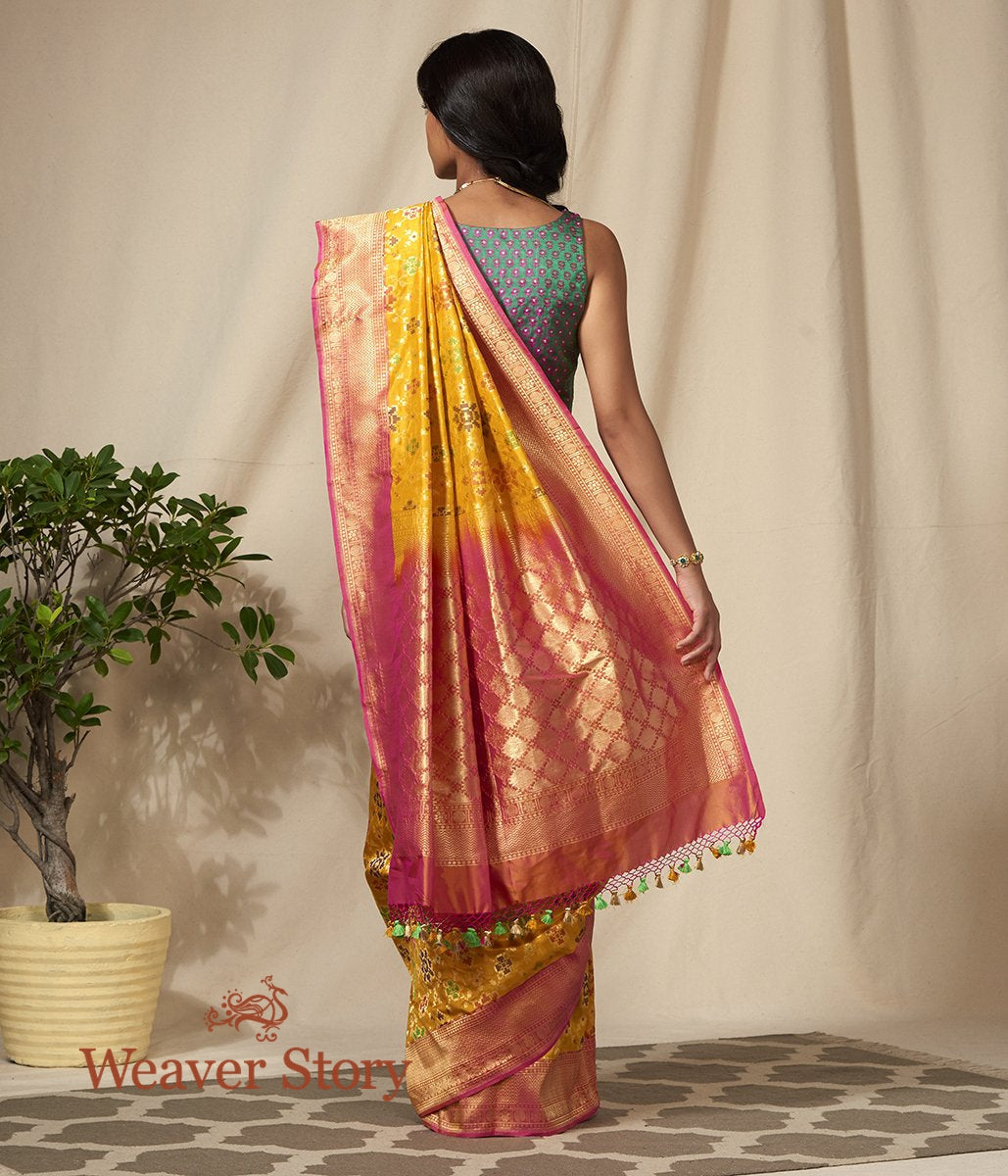 Handwoven_Banarasi_Patola_Saree_in_Mustard_and_Peach_WeaverStory_03