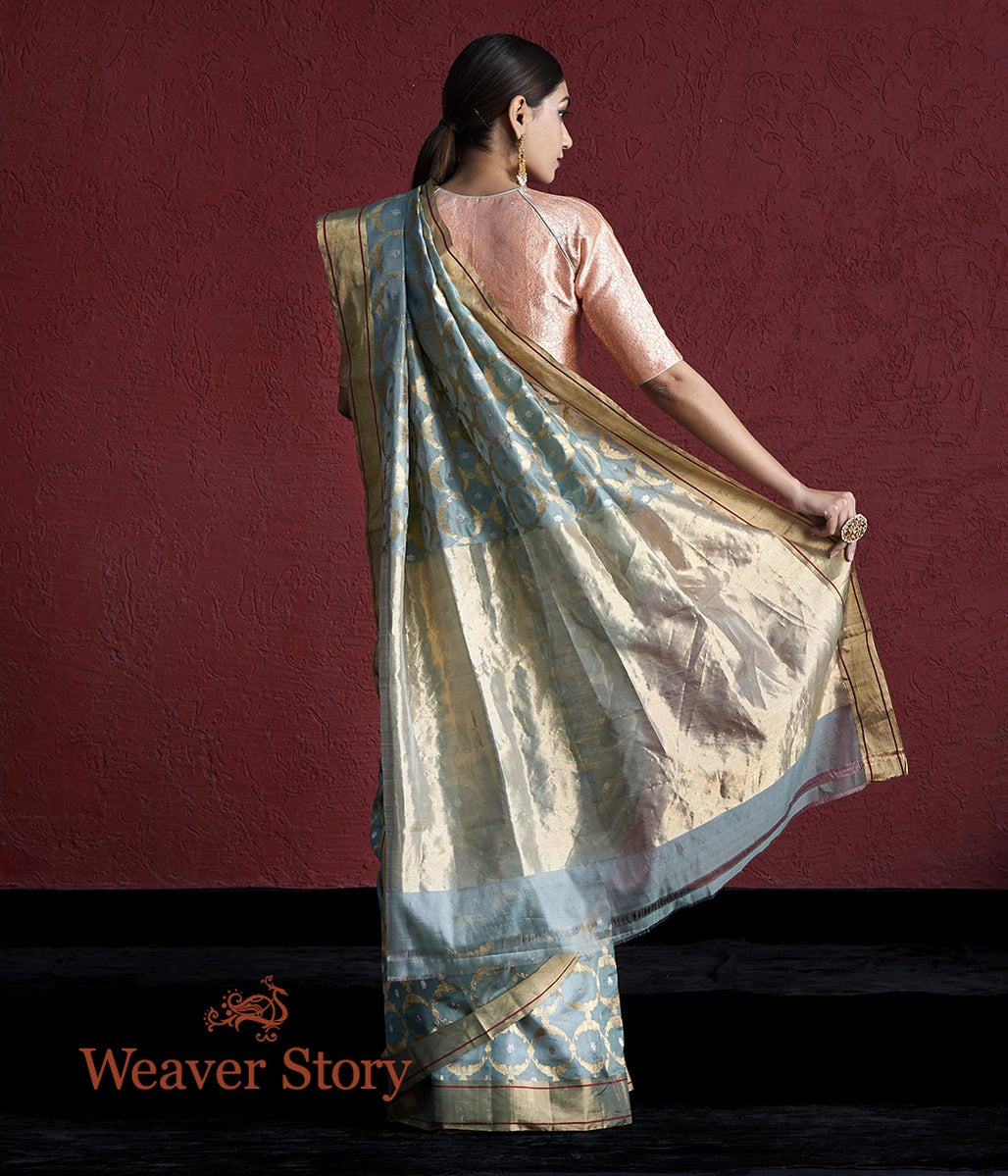 Handwoven_Duck_Egg_Blue_Chanderi_Silk_Saree_with_Zari_Jaal_WeaverStory_03