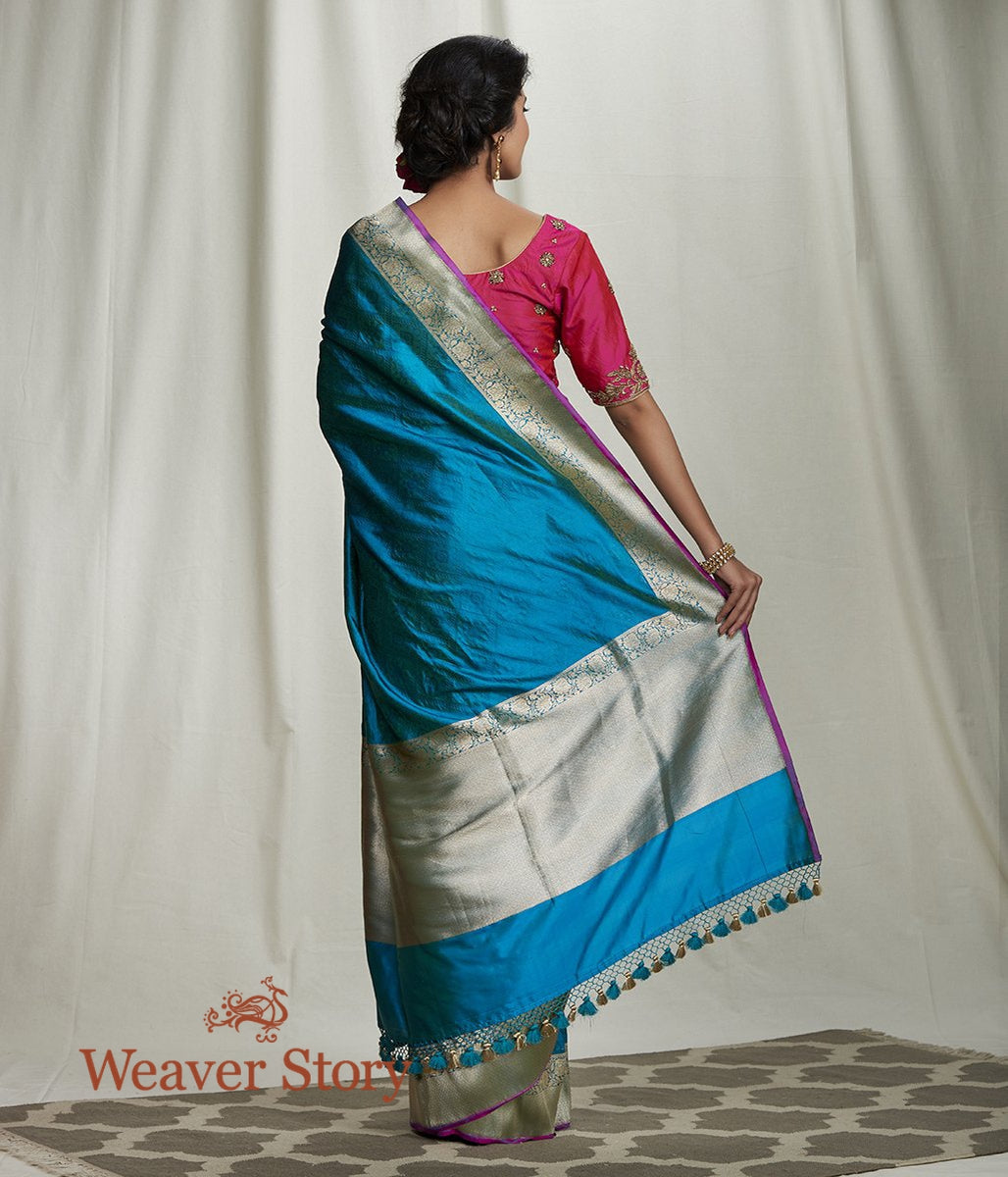 Handloom_Teal_Zari_Tanchoi_Saree_with_Gold_Zari_Border_WeaverStory_03