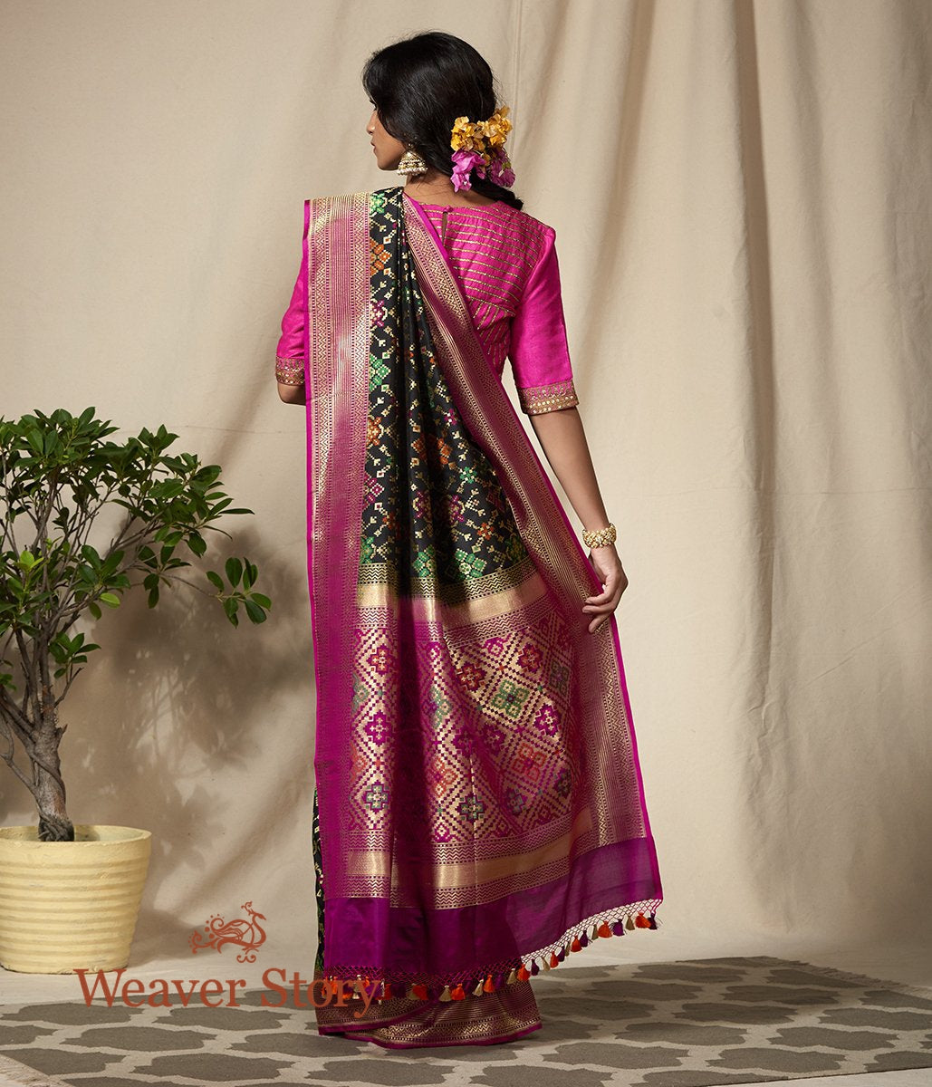 Handwoven_Black_Banarasi_Patola_Saree_with_Purple_Border_and_Pallu_WeaverStory_03