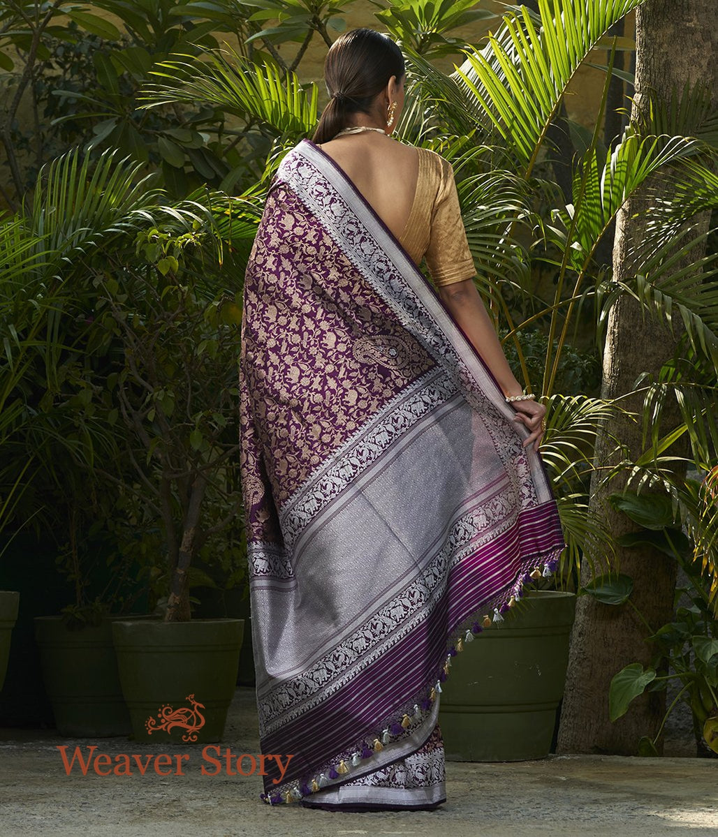 Handwoven_Wine_Kadhwa_Shikargah_Saree_with_Silver_Zari_Border_WeaverStory_03