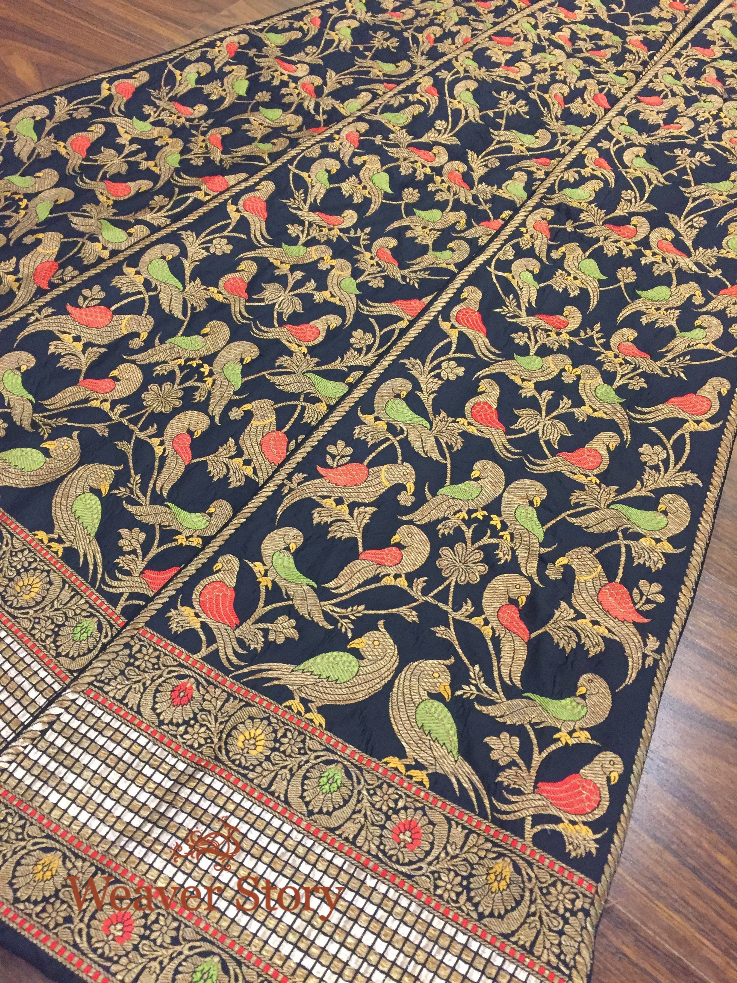 Handloom_Black_Kadhwa_Banarasi_Lehenga_with_Birds_WeaverStory_04